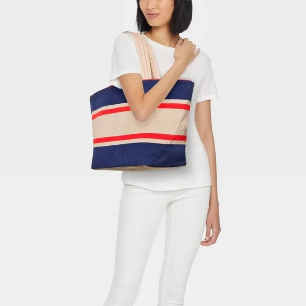 Universal Thread Navy/Red Striped Reversible Canvas Tote/NWT
